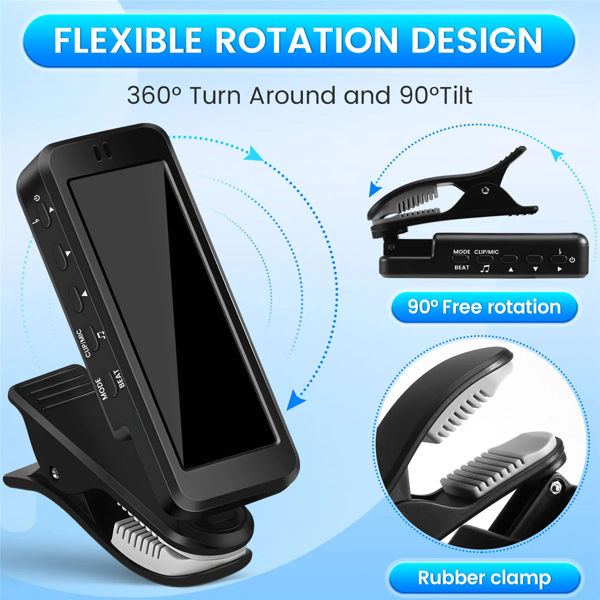 Гитарный тюнер 3 в 1 генератор метронома с большим ЖК-экраном и зажимом для