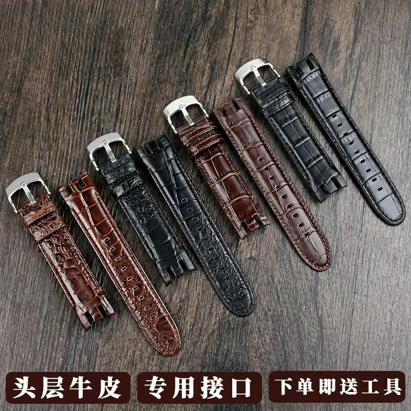 Фото Ремешок из натуральной кожи для часов Swatch, модель YRS403 412 402G, изогнутый, с вогнутыми и выпуклыми концами, из воловьей кожи, 21 мм, мужской. №1