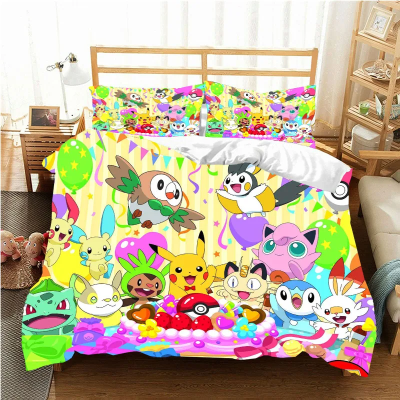 

Cartoon bed sheet Pokémon down quilt pillow case Four Season King bed sheet three piece soft down quilt (no pillow insert).