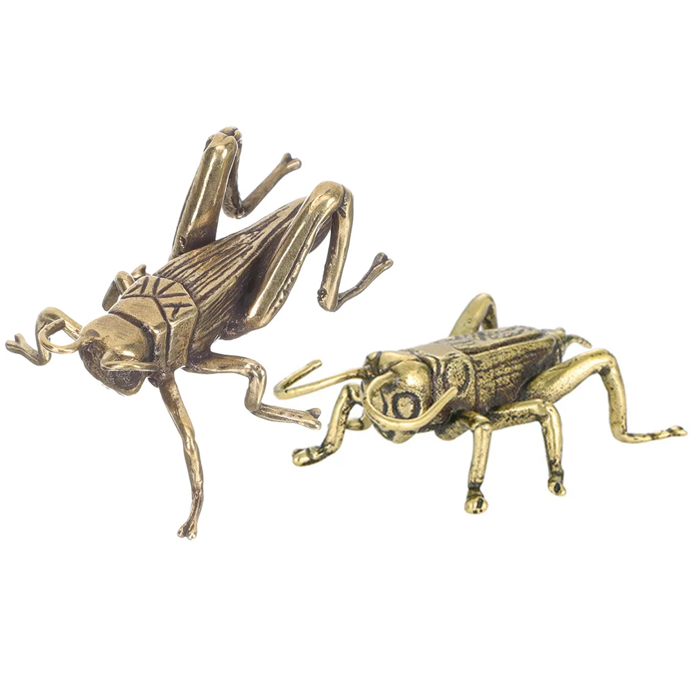 

2 Pcs Cricket Ornaments Desk Decoration Exquisite Statue Figurine Old Fashioned Craft Gifts Desktop Crickets Brass Retro