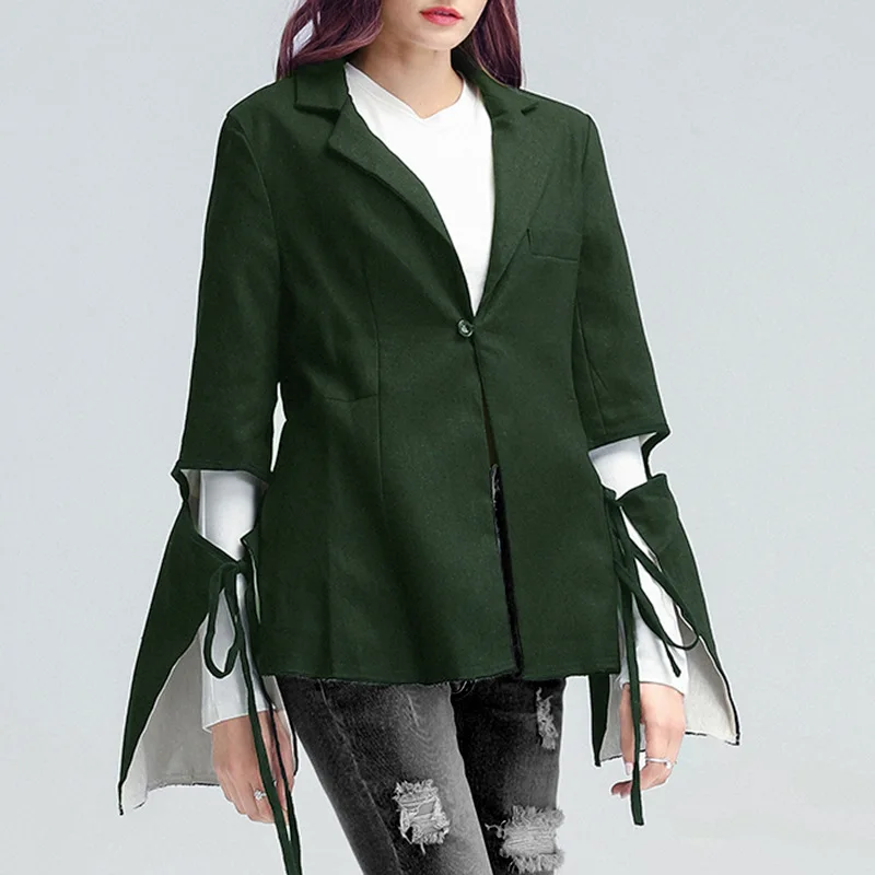

SuperAen New Design 2022 Spring New Fashion Temperament Street Suit Female Personality Off Sleeve Irregular Coat