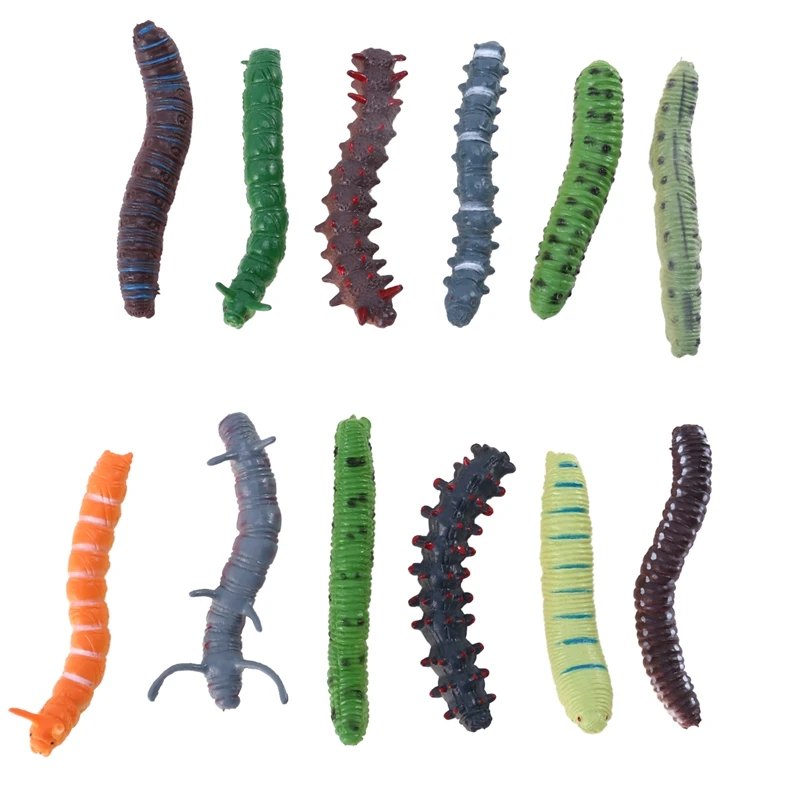 

Pack of 12 Plastic Model Twisty Worm Fake Insect Set Party Favors Tricks PVC Multi-colored Toys for Kids Children