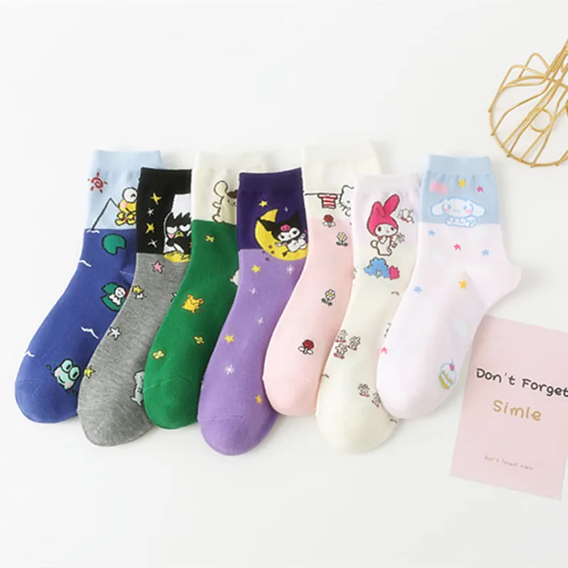 Носки Kawaii Sanrio с рисунком из аниме Hello Kitty Kuromi Осень-Зима Милые мультфильма милые