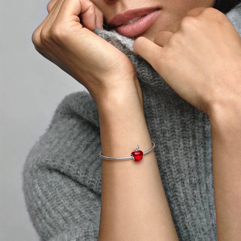 Pandora-Charme de pomme sur le thème de Blanche-Neige pour femme, perles en argent 925, cadeau de bracelet de fête, bijoux à bricoler soi-même