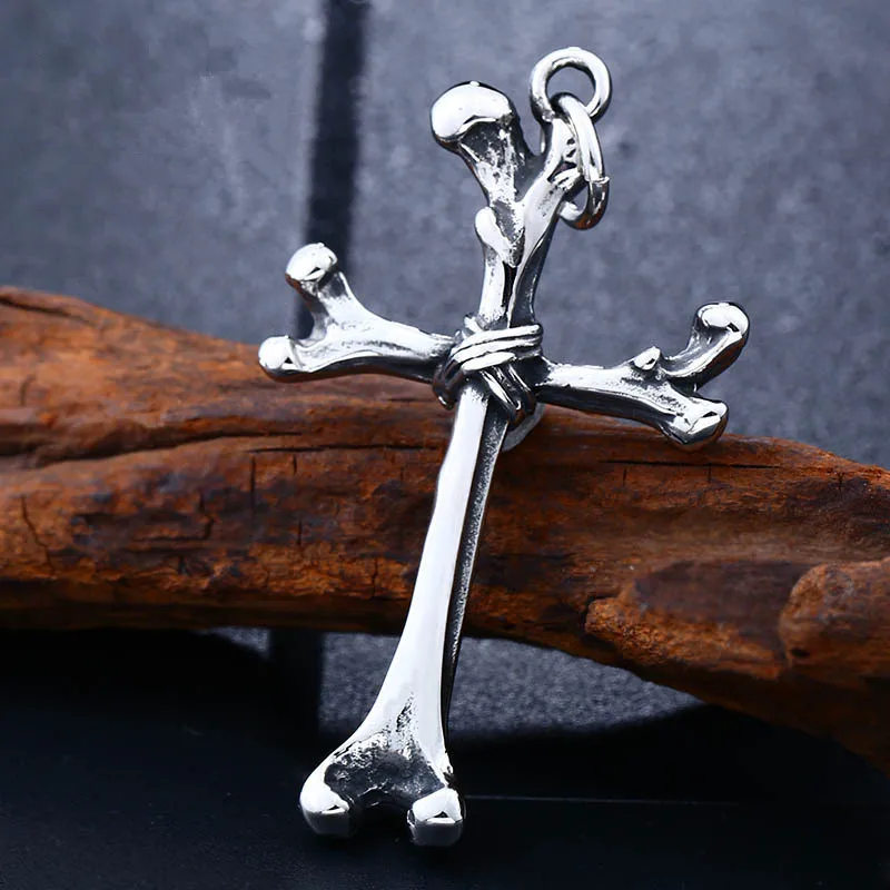 

Aroutty Bone Cross Stainless Steel Men Women Necklaces Pendants Chain Punk Trendy Religious Jewelry Creativity Gift Wholesale