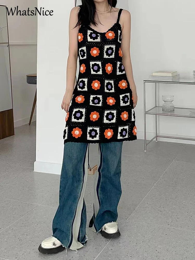 Модный вязаный крючком пуловер на бретелях свитер платья-майки для женщин