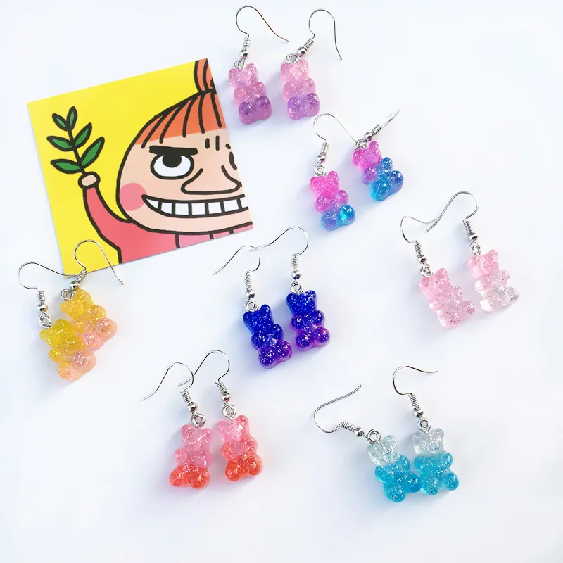 

Wholesale Gummy Bears Dangle Earrings For Women Teens Girls Cute Trendy Gradient Color Animal Stud Earrings Fashion Jewelry