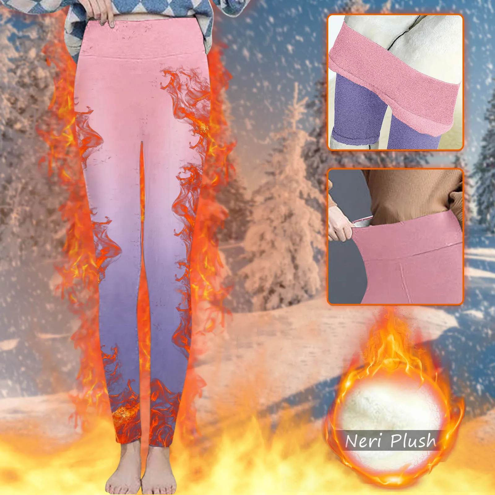 

Pants For Womens Casual Pants Elastic High Waist Retro Pattern Printed Fleece Lined Capris Mens Compression Underwear Long