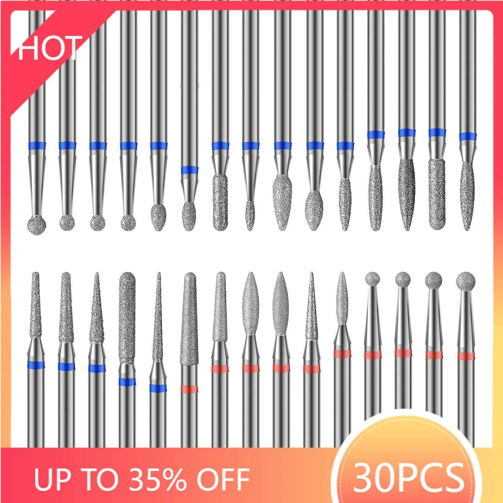 

30pcs Nail Drill Bits Set 3/32" Diamond Polishing Grinding Milling Cutters for Manicure Pedicure Electric Nail File Accessories