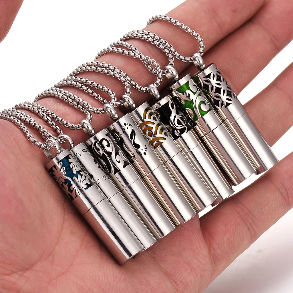 Цилиндр эфирное масло ароматерапия с парфюмом кулон ожерелье из титановой стали