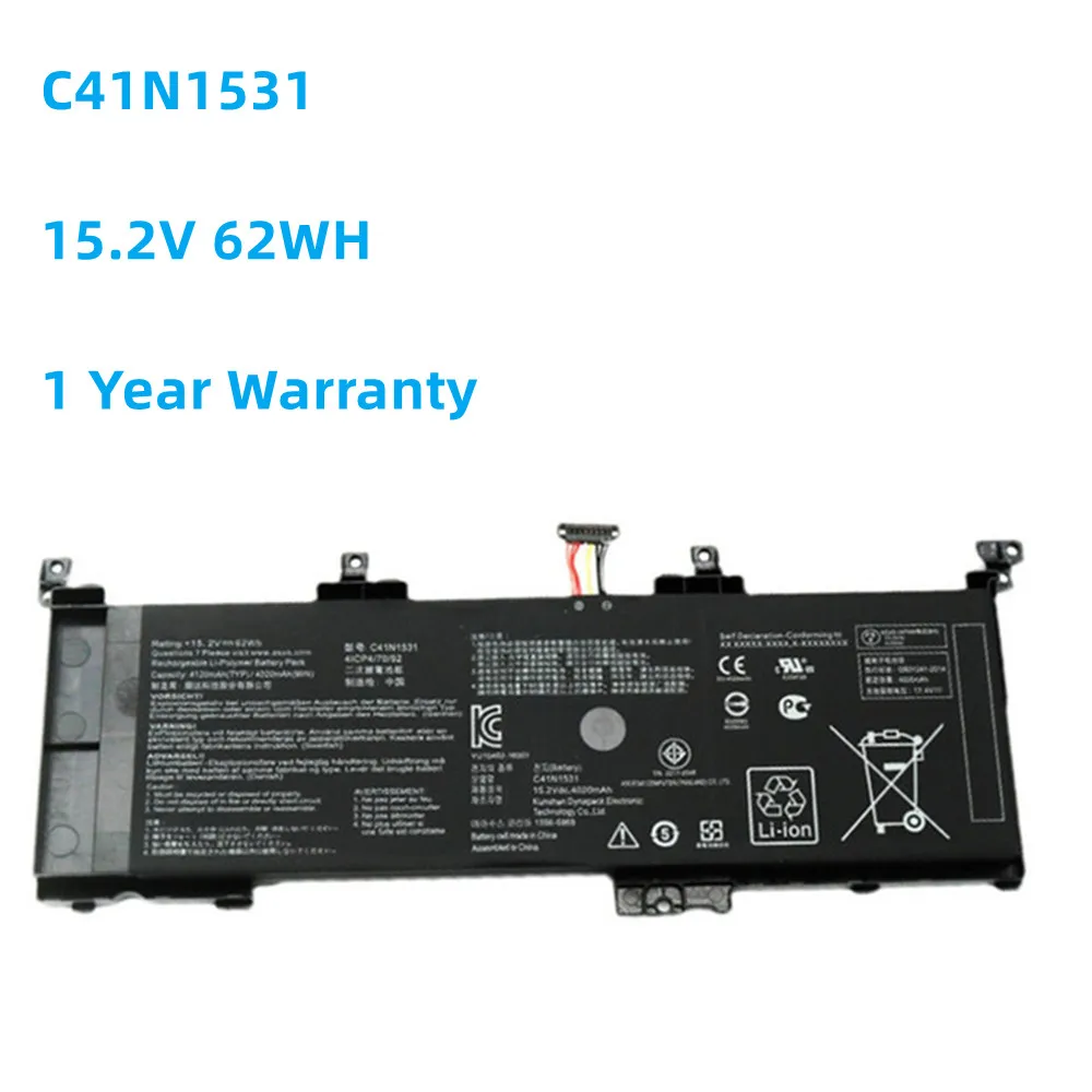 

C41N1531 15.2V 62Wh Battery For Asus ROG Strix GL502VSK GL502VS GL502VY GL502VY-DS71 GL502VY-DS74 GL502VS-1A RDG