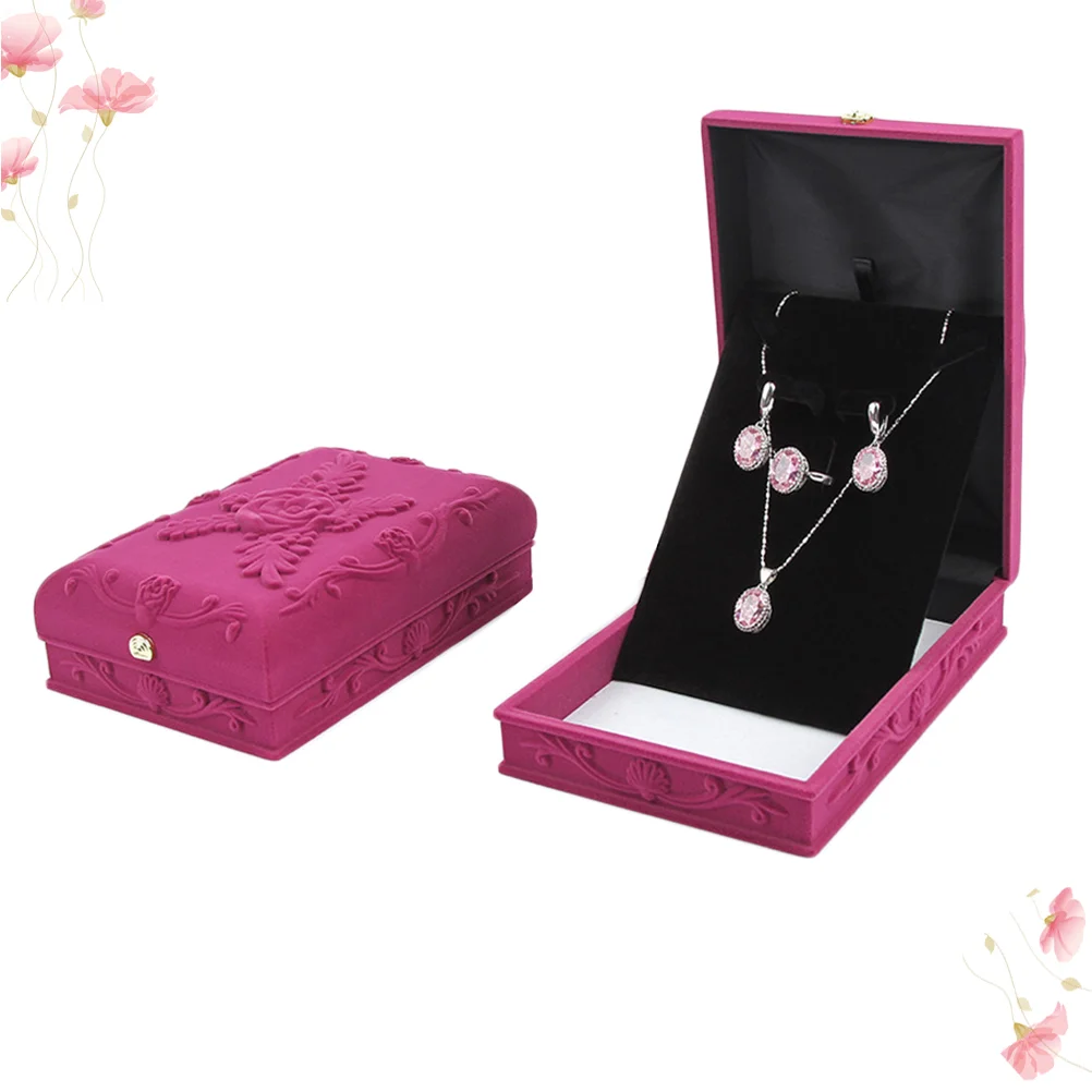 

Flocking Box Embossed Rose Delicate Jewelries Organizer Jewel Case Gift Box