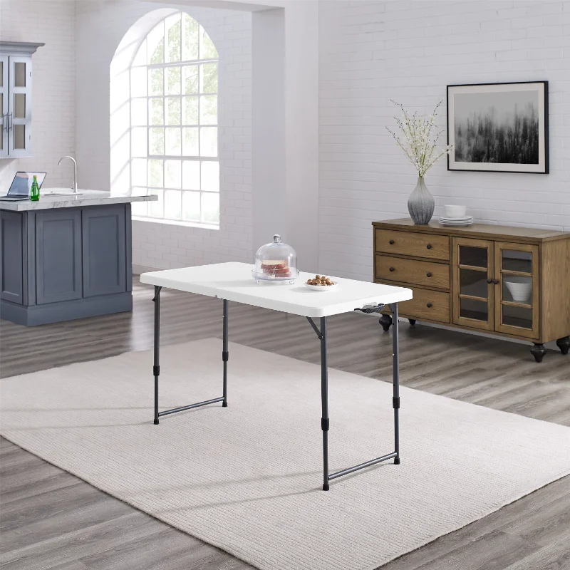 

4 Foot Adjustable Height Folding Table, White Granite