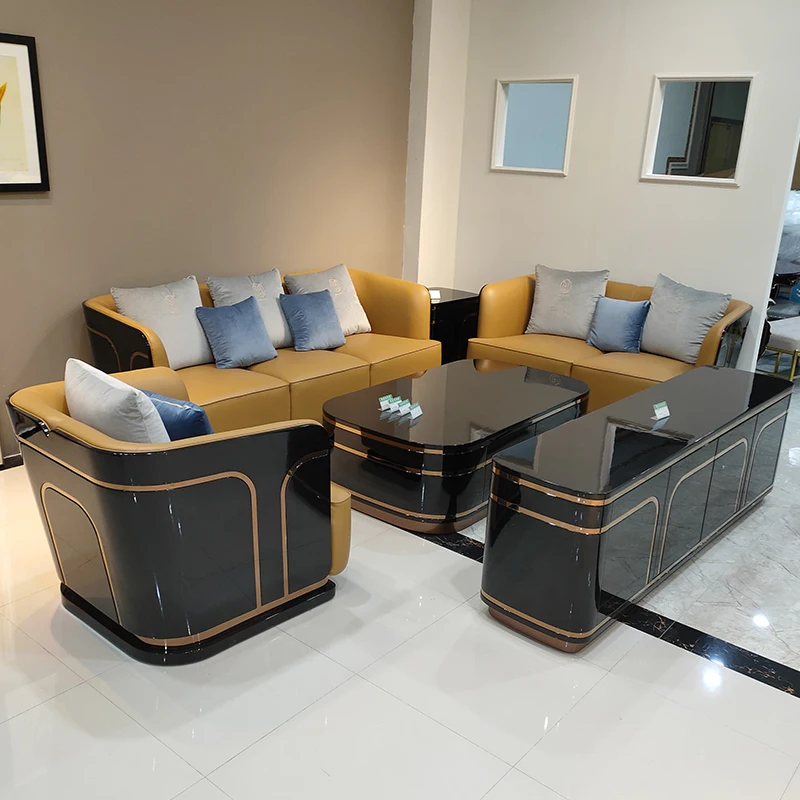 

Custom Italian luxury Bentley sofa simple ebony Armani leather small apartment living room 123 furniture solid wood combination