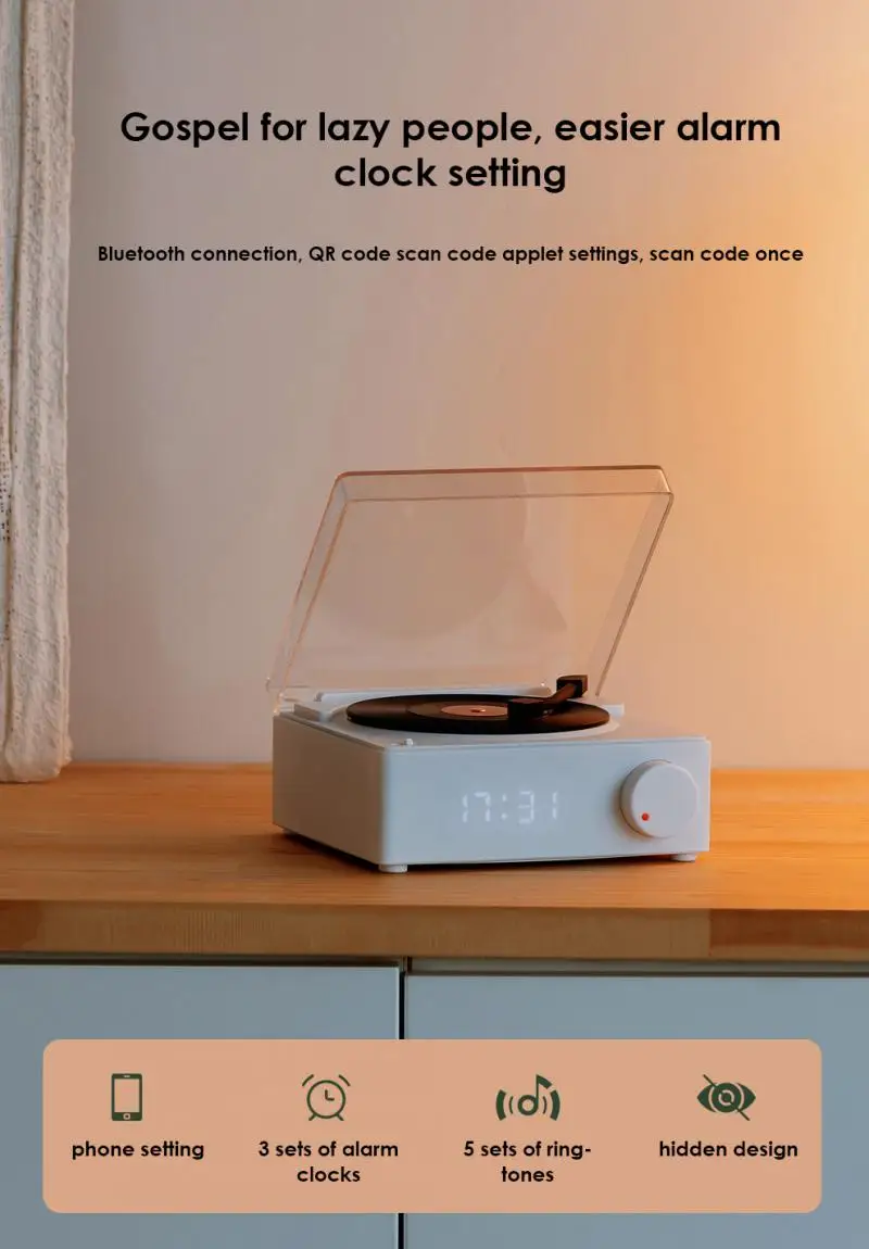 

Винтажная виниловая аудиосистема в стиле ретро с будильником HD качественный звук сабвуфер записывающий плеер беспроводной динамик для подарка