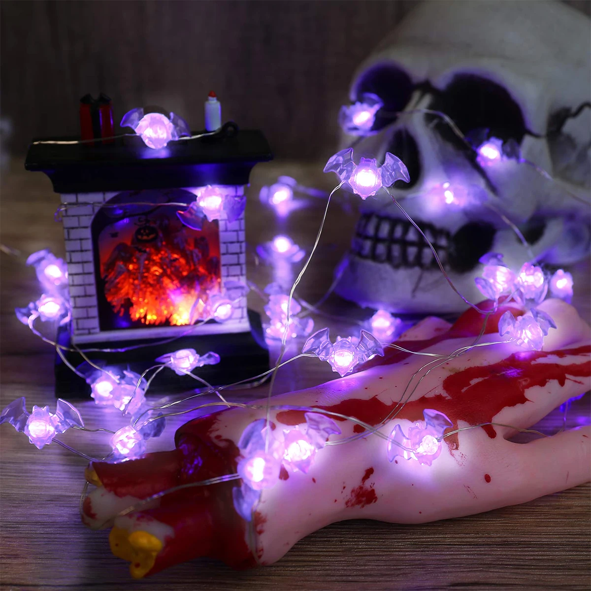 

1 Шт. Фиолетовая Светодиодная Гирлянда В Виде Летучих Мышей, 20/30 Белых Лампочек, На Батарейках, Для Хэллоуина, Вечеринок, Сада
