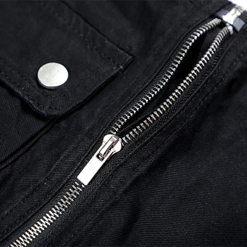 2022 Vibe Overalls Black Cotton Elastic Waist Men Cargo Jeans Trousers Drawstring Sweatpants Male Ankle Zipper Tracksuit Pants