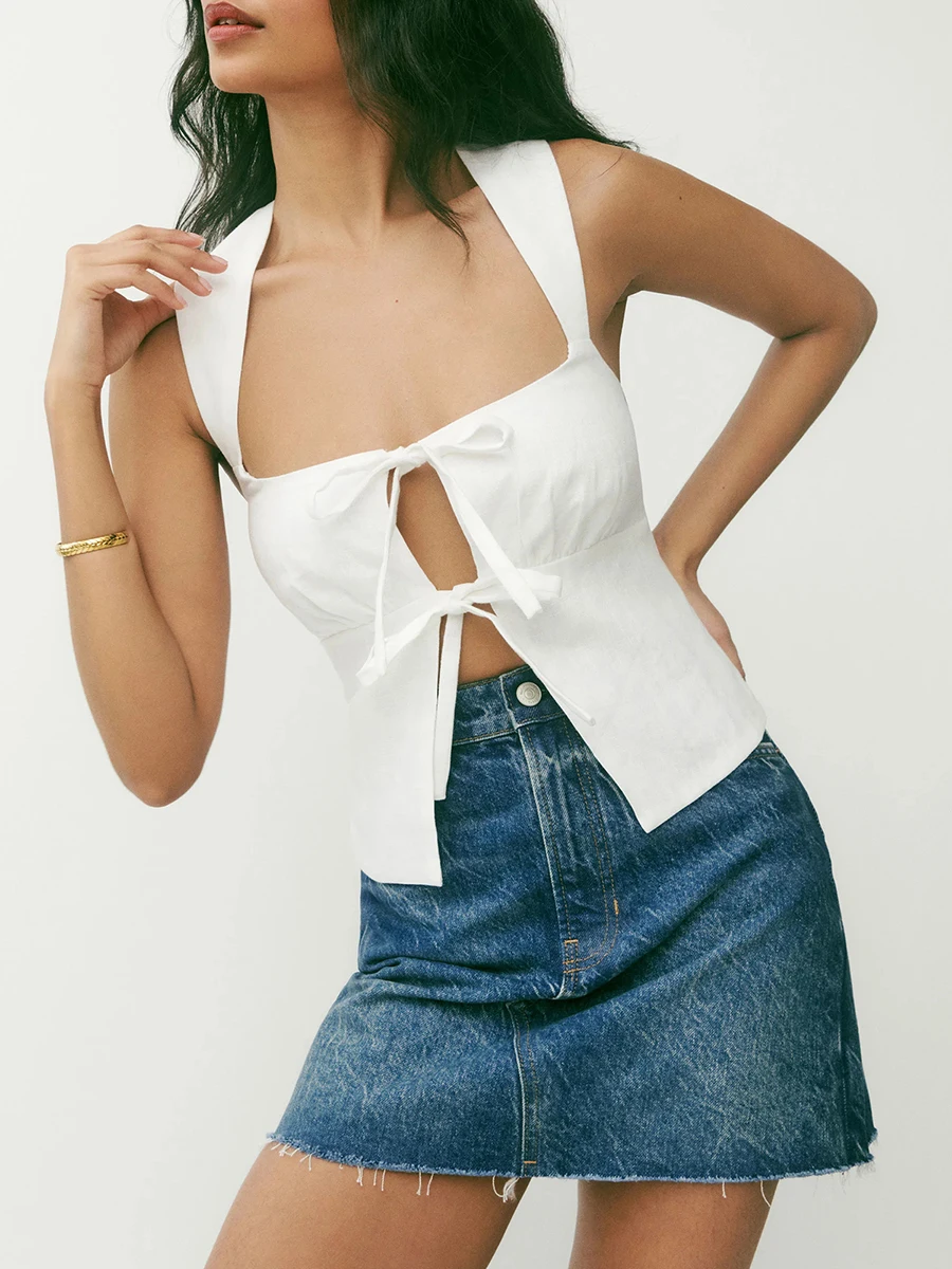 Женская майка без рукавов с открытой спиной и цветочным принтом