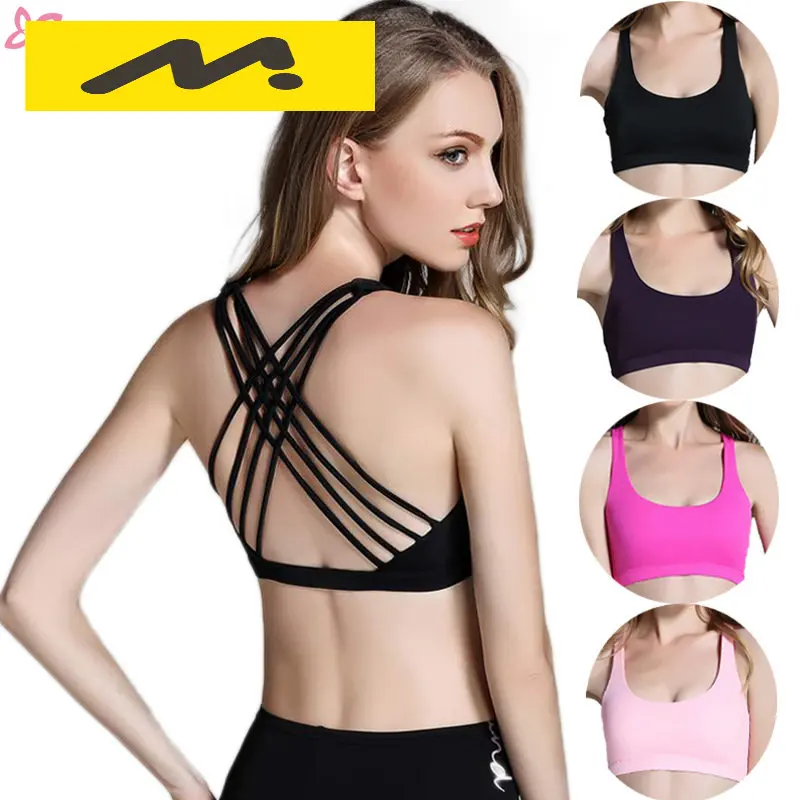 Yoga Underwear Crop Tops Fitness Sports Bra for Women Push Up Wirefree Padded Crisscross Strappy Running Gym Training Workout