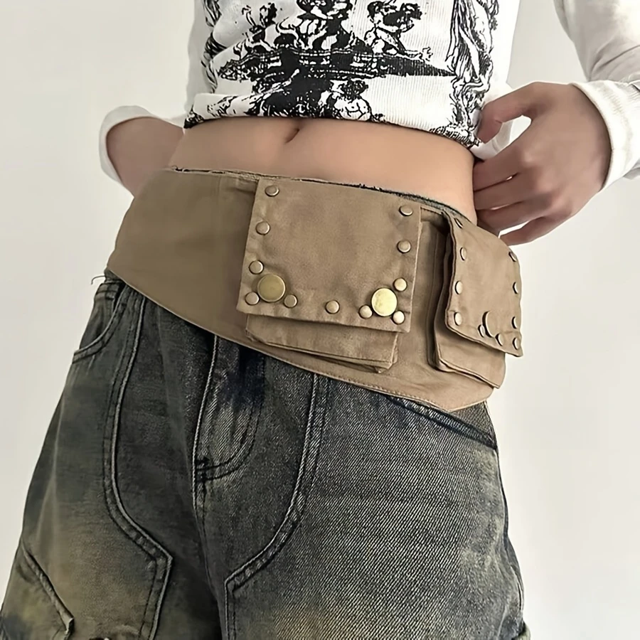 Пояс из хлопчатобумажной ткани цвета хаки пояс для горячих девушек широкий Y2K в