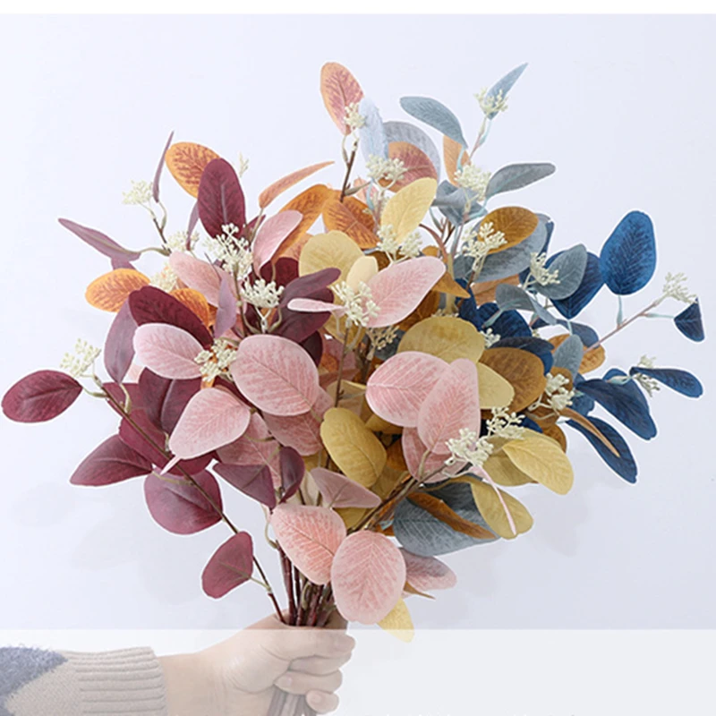 

Artificial Eucalyptus Branches 51cm/20'' Fake Apple Leaves Stems with Flower for DIY Bridal Bouquet Vase Filling Centerpieces