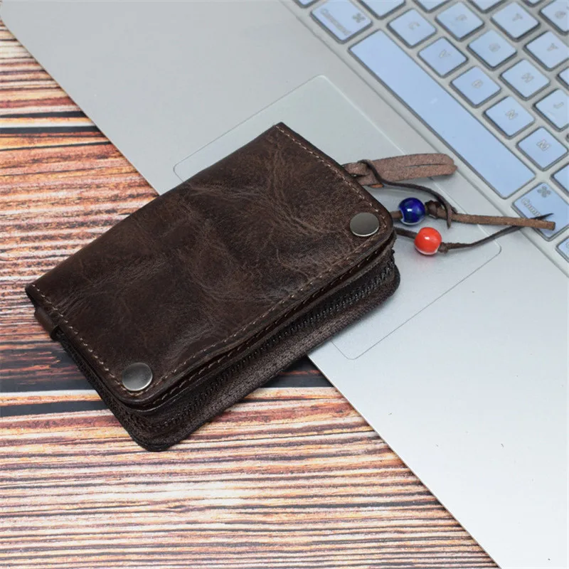 Simple vintage genuine leather men's women's key case casual fashion natural first layer cowhide car driving license coin purse