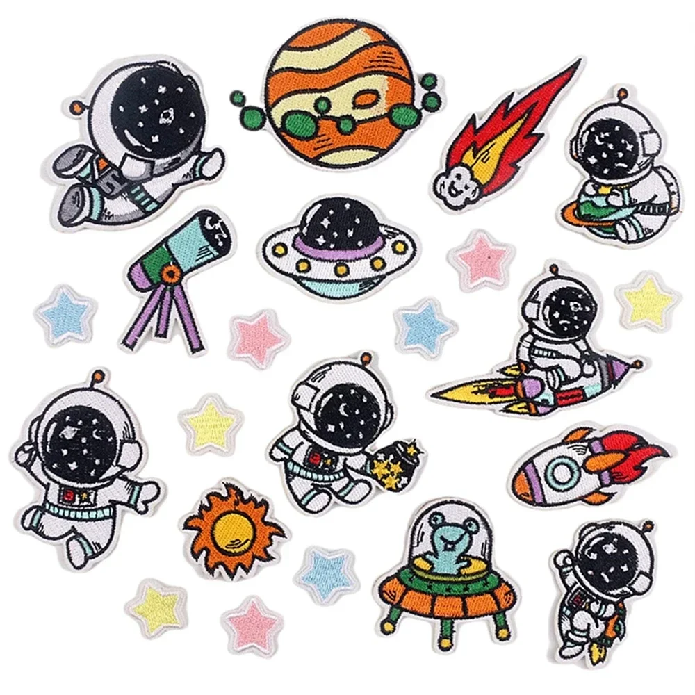 Embroidered Patch Iron On Patches for Clothing Pocket Astronaut Clothes Stickers Fabric Sewing Thermal Adhesive Applique Fusible