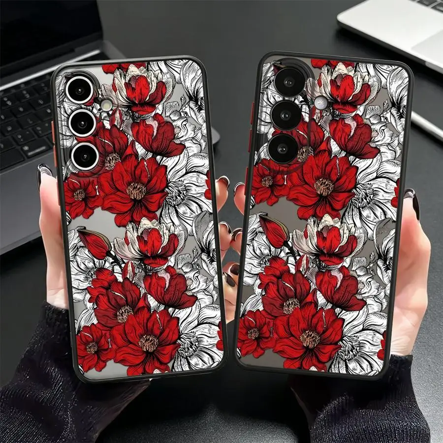 Фото Чехол для Samsung Galaxy A35 A52S A72 A73 A33 A16 A15 A54 A17 A52 A56 A55 A34 A36 A53 A14 A23, чехол для телефона, красный цвет, магнолия №4
