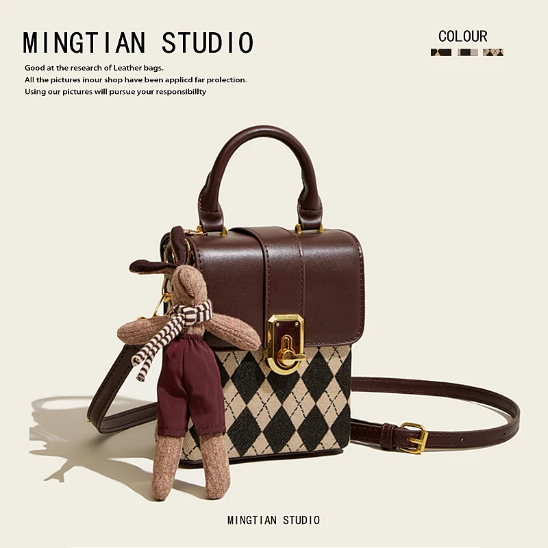 

Plaid Mobile Phone Bag Female Box Portable Slung Trendy Luxury Ladies Handbags Zipper Shoulder Bag Fashion Tote Bags for Women