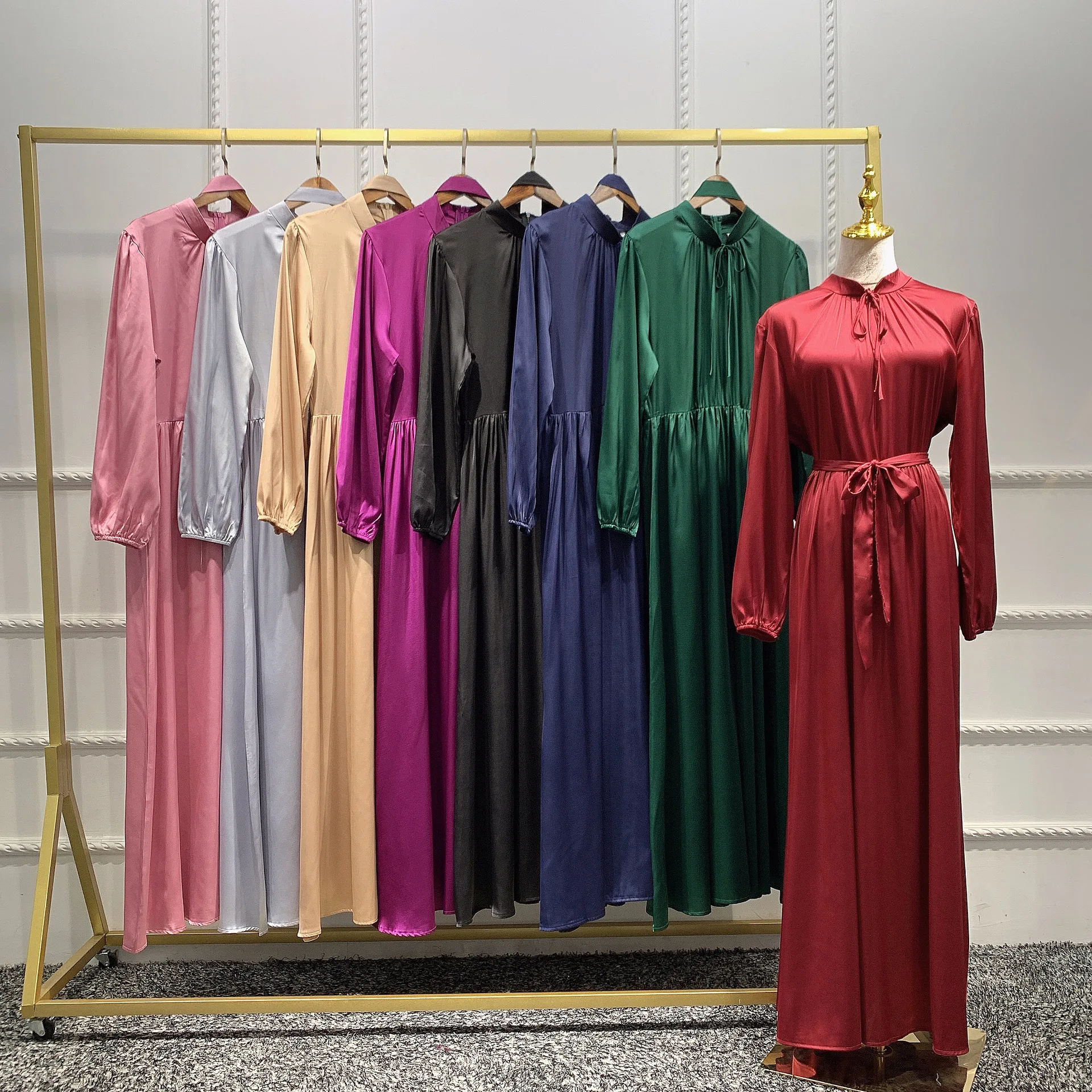 Soft Tunic Dress Elegant Satin Robes Dubai Autumn Vestidos Arabes Dubai Y Turcos Middle East Abaye for Women Caftan Marocain