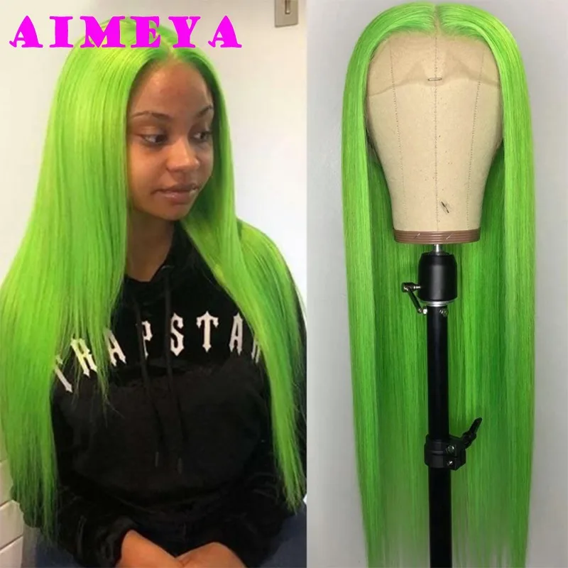 AIMEYA Новинка зеленый длинный шелковый прямой парик 13X 6 кружевной передний