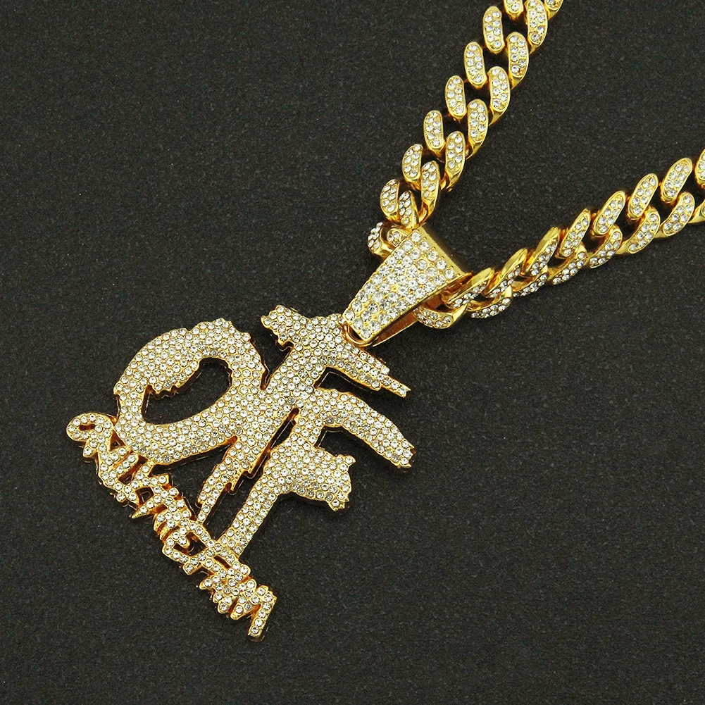 

Hip Hop Crystal Otf Pendant With Iced Out Miami Cuban Chain Necklace For Men Women Fashion Cubic Zircon Letters Jewelry