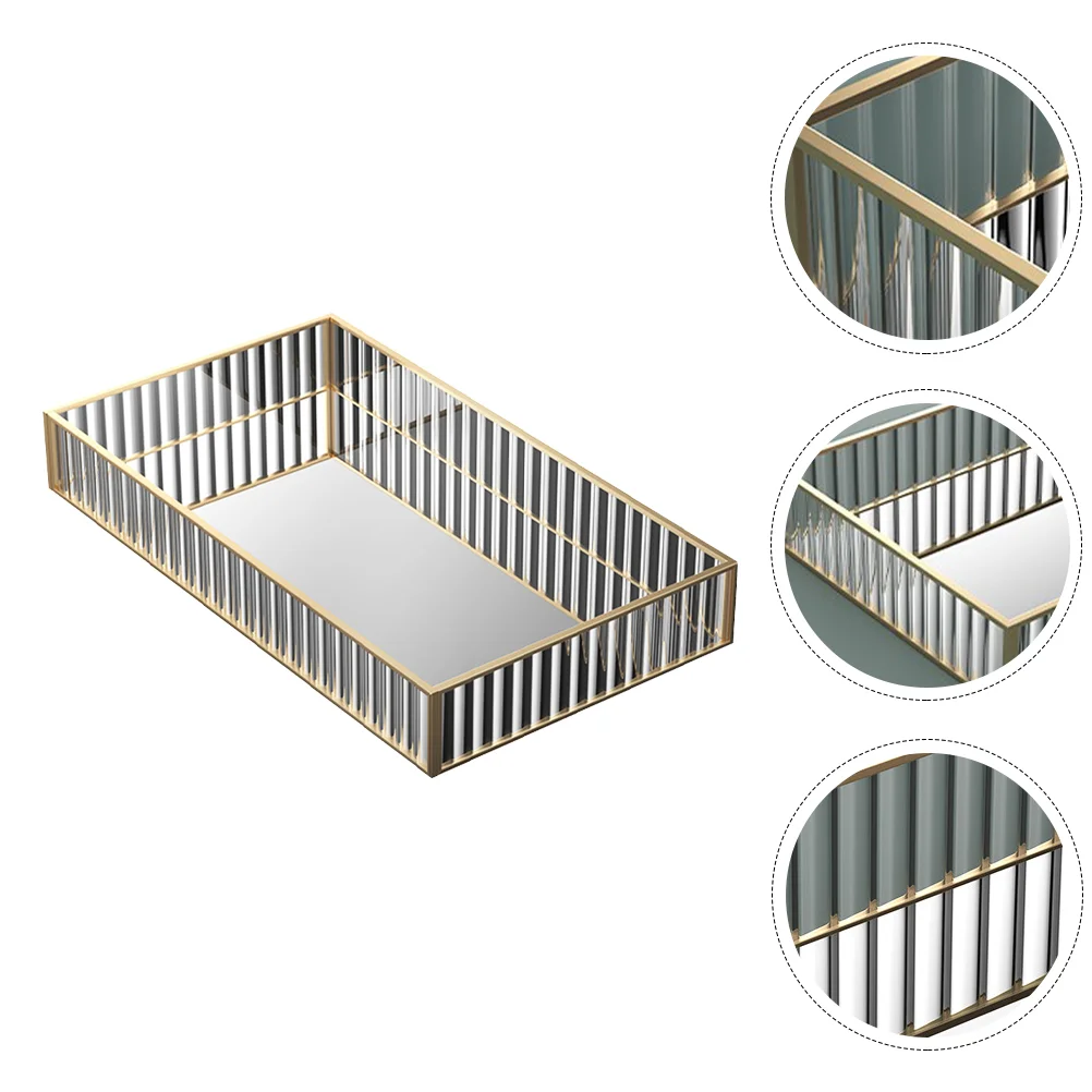 

Tray Jewelry Storage Dish Vanity Makeup Bathroom Mirror Holder Serving Plate Ring Dresser Displaydecorative Glassmetal Trays