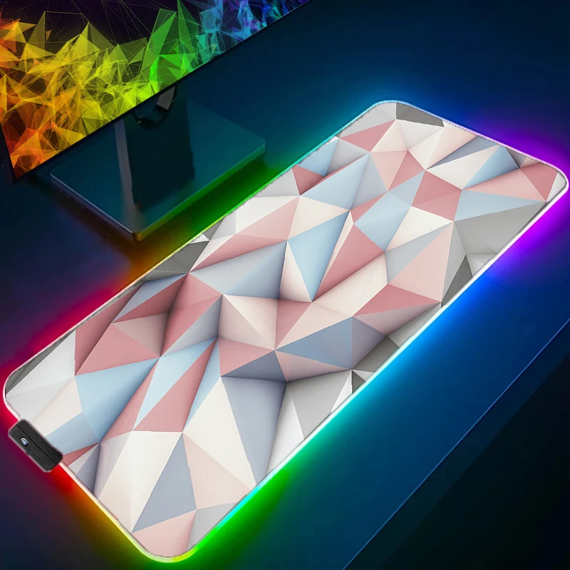 Игровой RGB коврик для мыши с абстрактными геометрическими рисунками, большой коврик для скоростных игр со светодиодный светкой, мягкий коврик для ноутбука CSGO