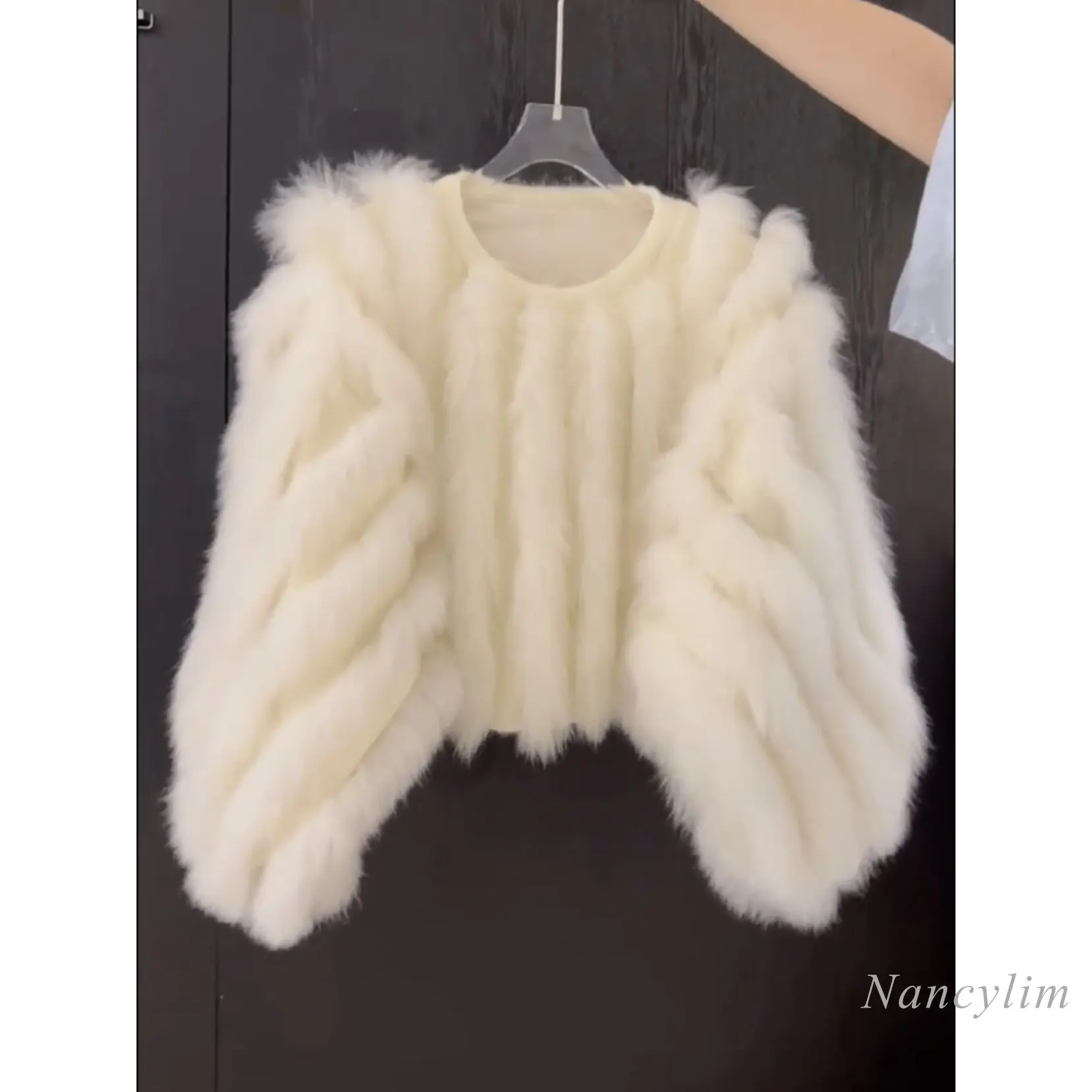 2022 Autumn and Winter Faux Fox Fur Splicing Sweater for Women New Design Korean Style Pullover Short Fur Pull Femme Solid Color