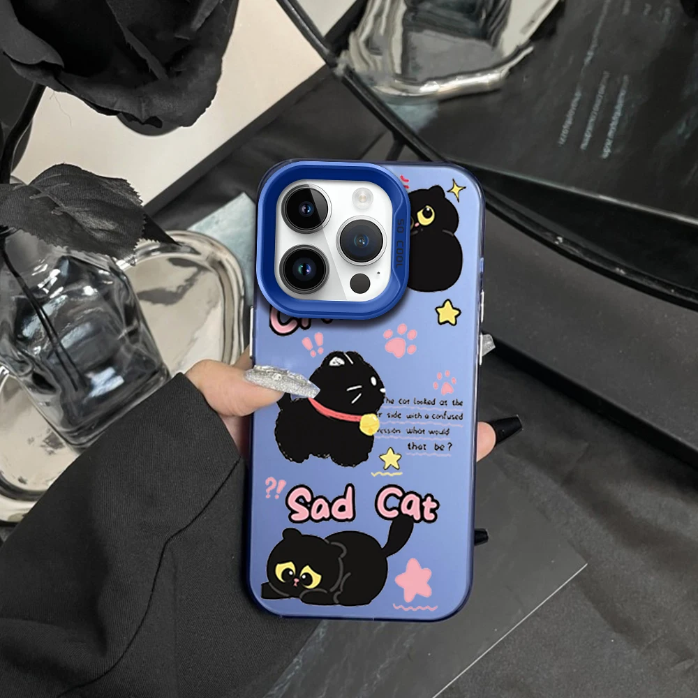 Чехол для телефона с мультяшным грустным котом iPhone 16 12 13 14 15 Pro Max Plus цветной