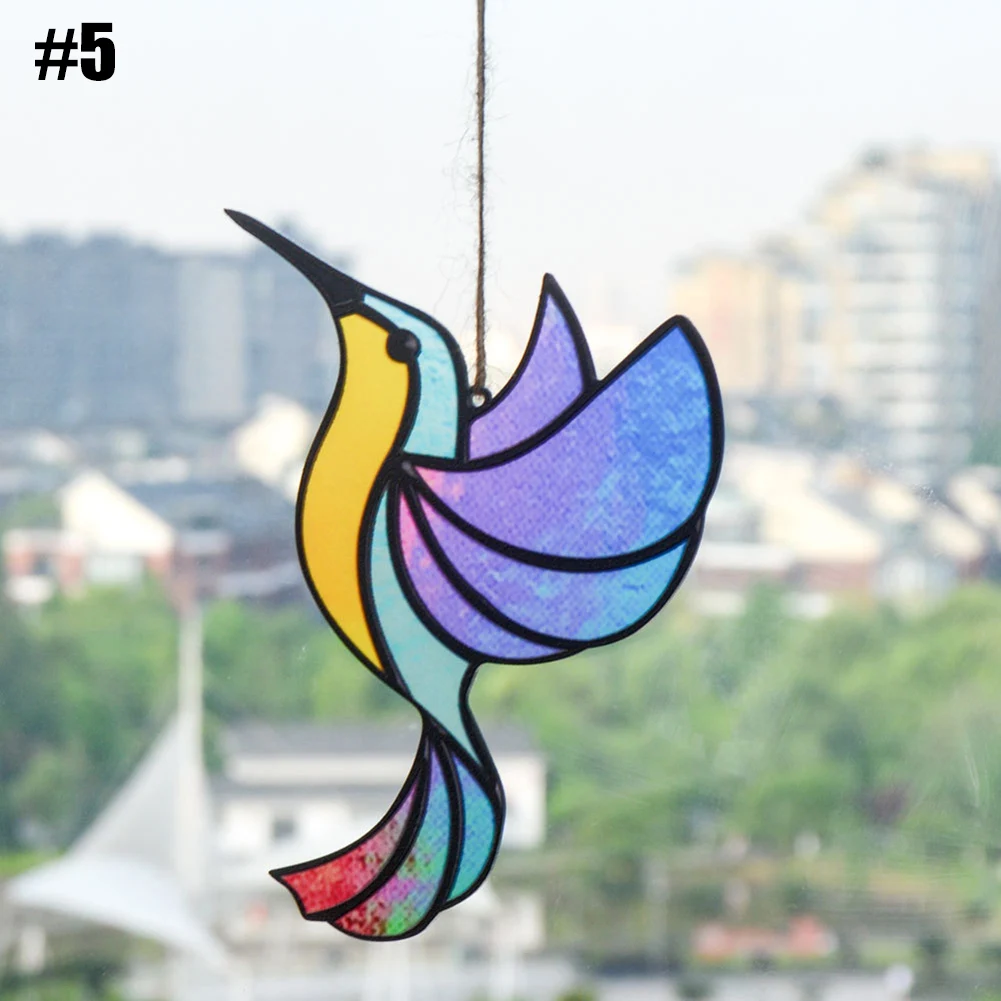 

Acrylic Stained Glass Hummingbird Hanging Window Decoration Pendant Light Catcher Ornament Garden Home Decor Summer Gift