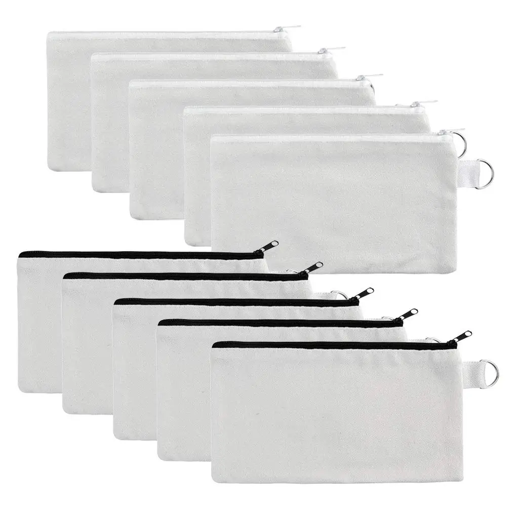 

10 Packs DIY Blank 12OZ Canvas Cosmetic Make Up Toiletry Zipper Bag Off White Change Purse