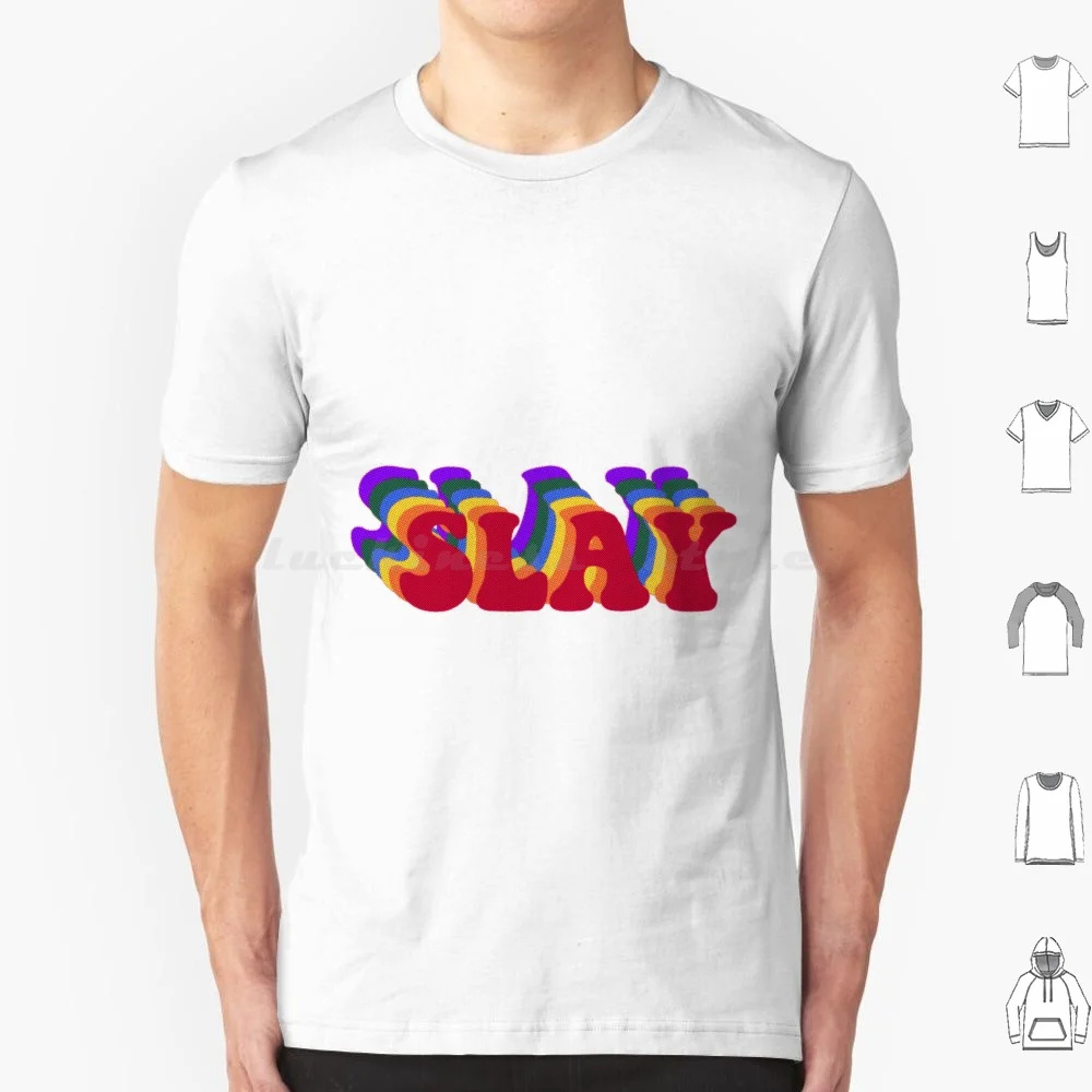 Красочная дизайнерская футболка Slay 6xl хлопковая крутая Rainbow Echo Text