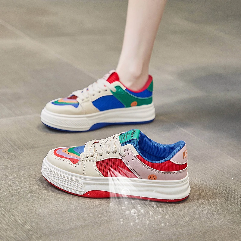 Cyber Star Style Microfiber  Leather Rainbow Personalized Trend and Breathability Shoes for Women and Increase Height By 3.5cm