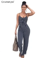 summer bow sleeveless sexy party club wear casual stripes wide leg backless jumpsuits slim fit one piece overalls for women 2022