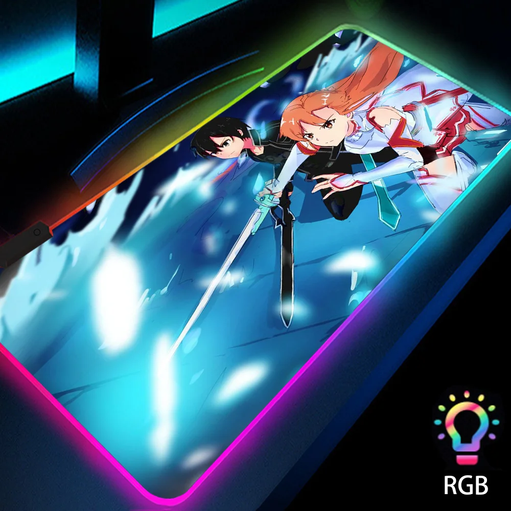 

Sword Art Online Mouse Pad Cute RGB Computer Accessories Slipmat LED Mousepad Backlit Keyboard Mat 800x300 Desktop Cover Gamers