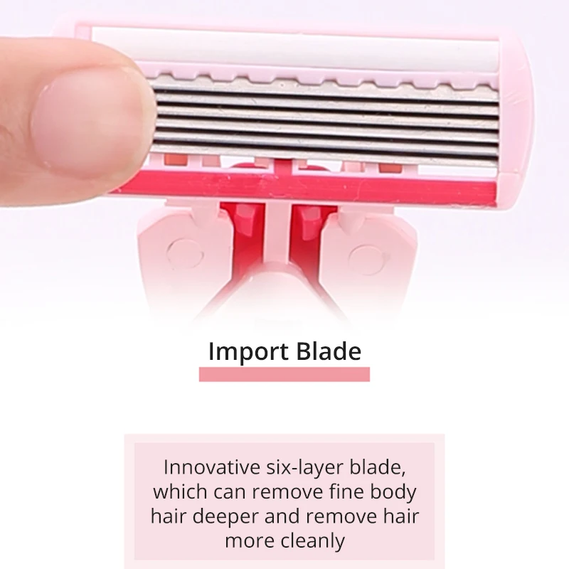 Manual Razor Women Razors Blade Shaving Hair Safety Lady Razor with Head 3 Layers Blade Lubricating Strip 1 Handle 4 Blades 1Box images - 6