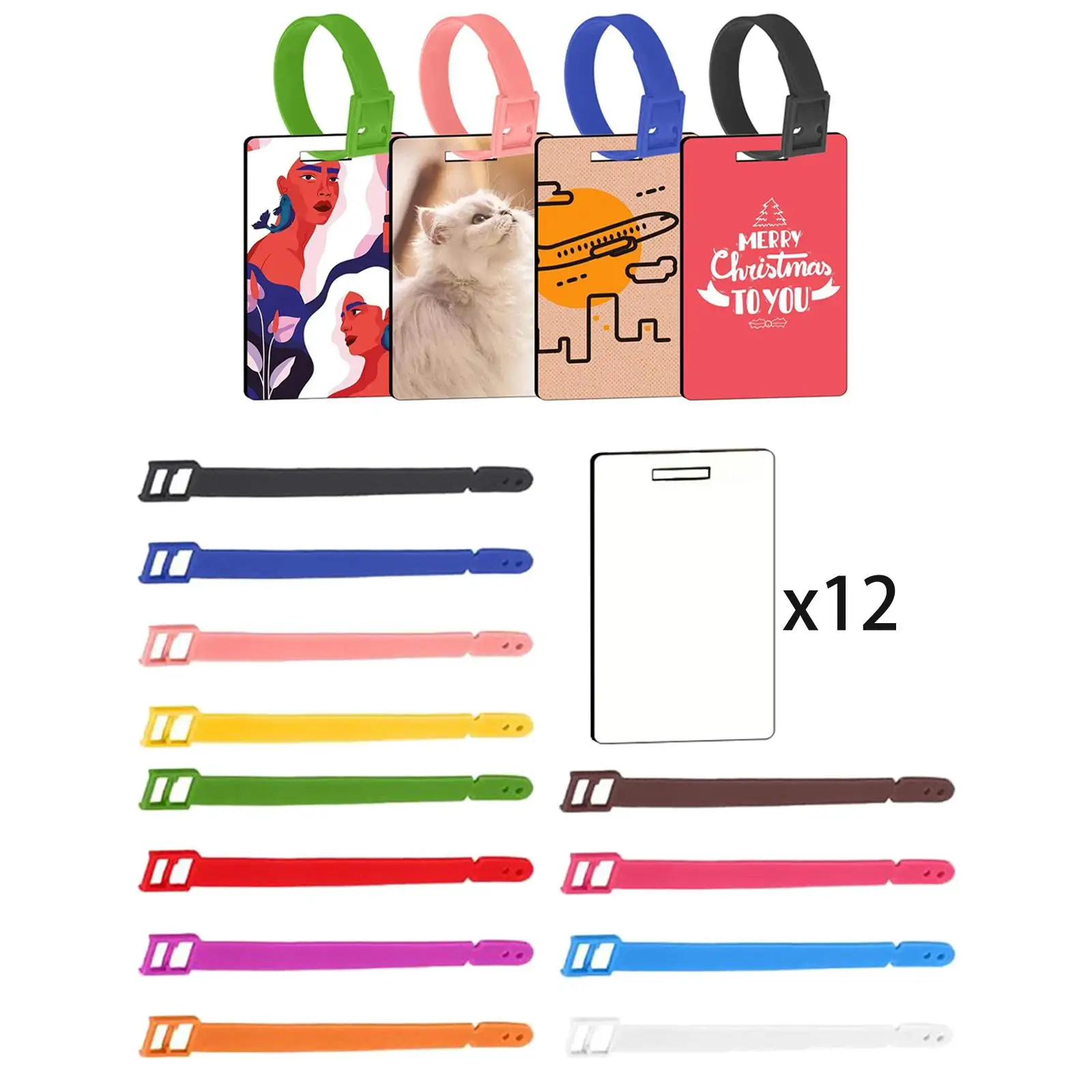 

12x Sublimation Blank Luggage Tags DIY Multifunctional Set White MDF Accessories for suitcase Women Bag Identification
