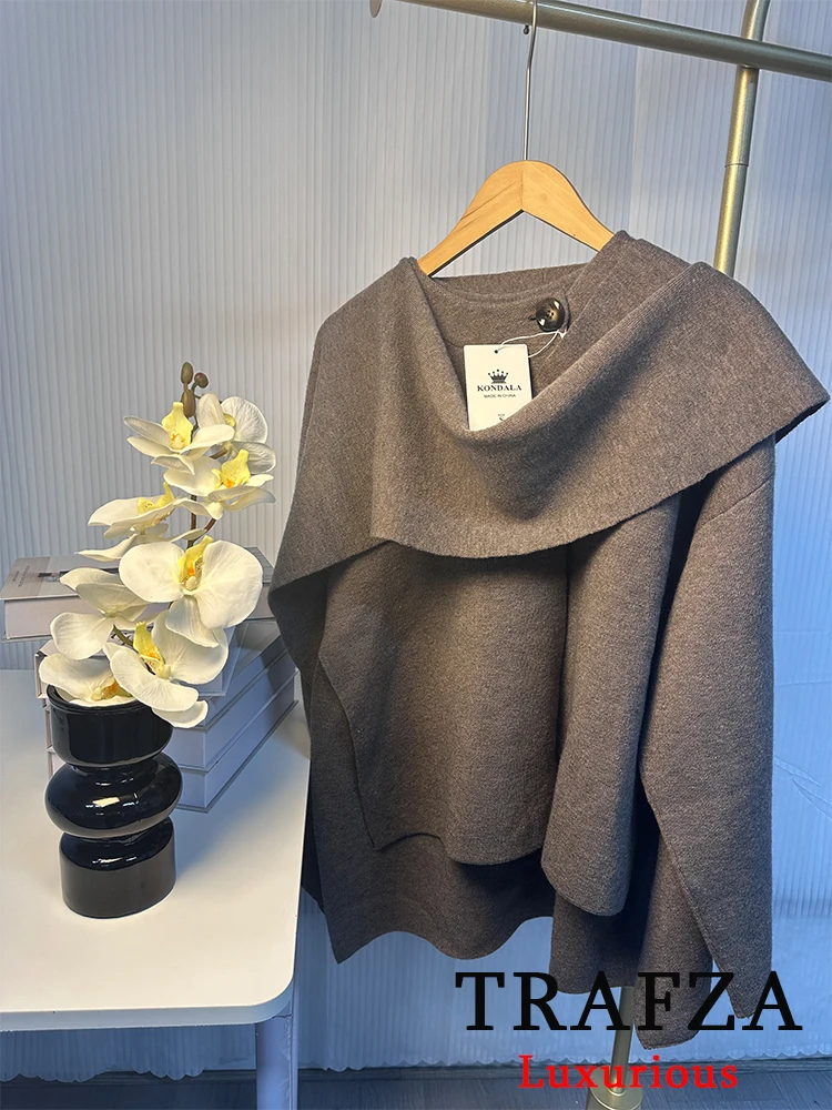 Женское трикотажное пальто с круглым вырезом и длинным рукавом