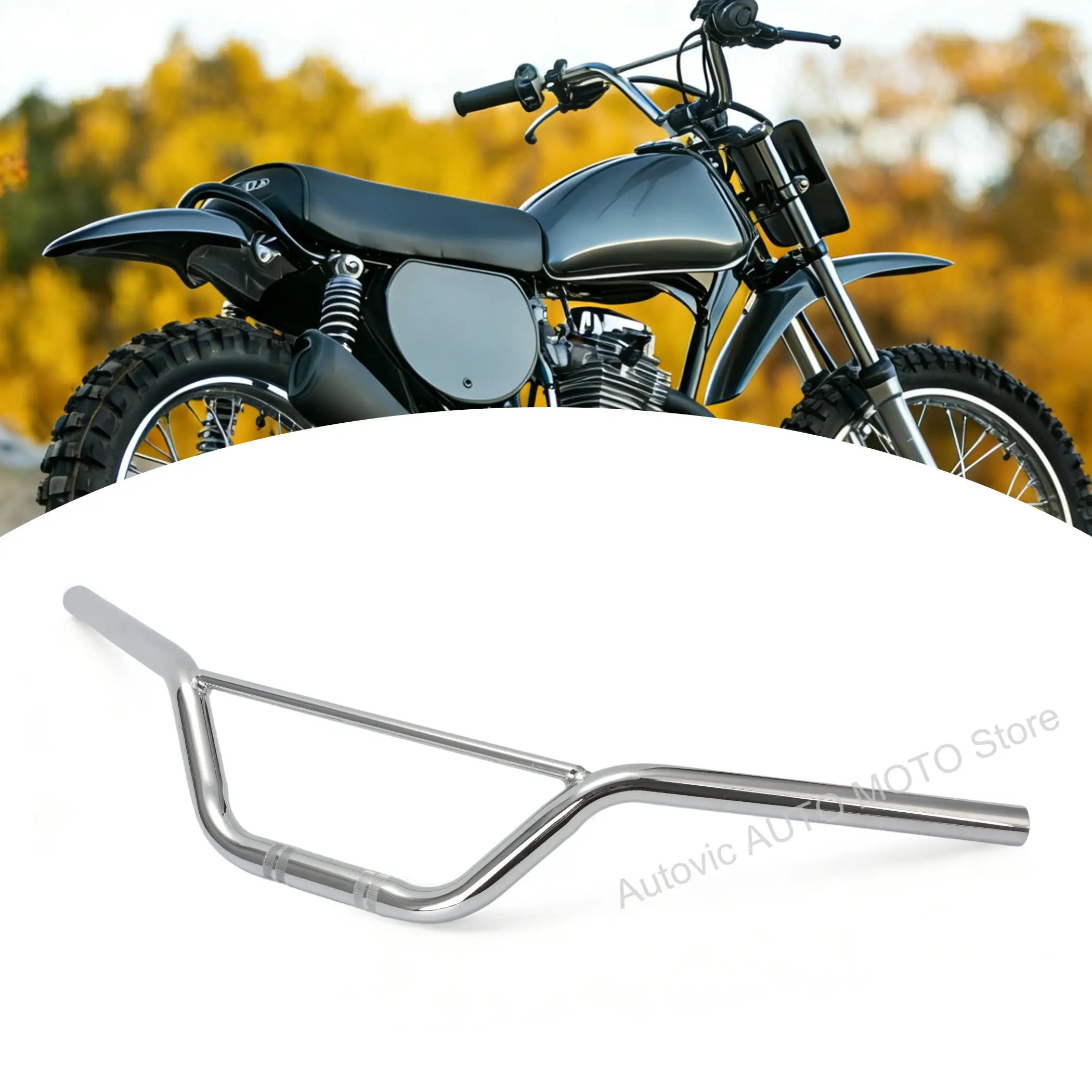 Фото Руль хромированный винтажный для мотоциклов Honda XR75 XR 75 K0 K1 K2 K3 1973-1976, стальной, 53100-116-000 №1