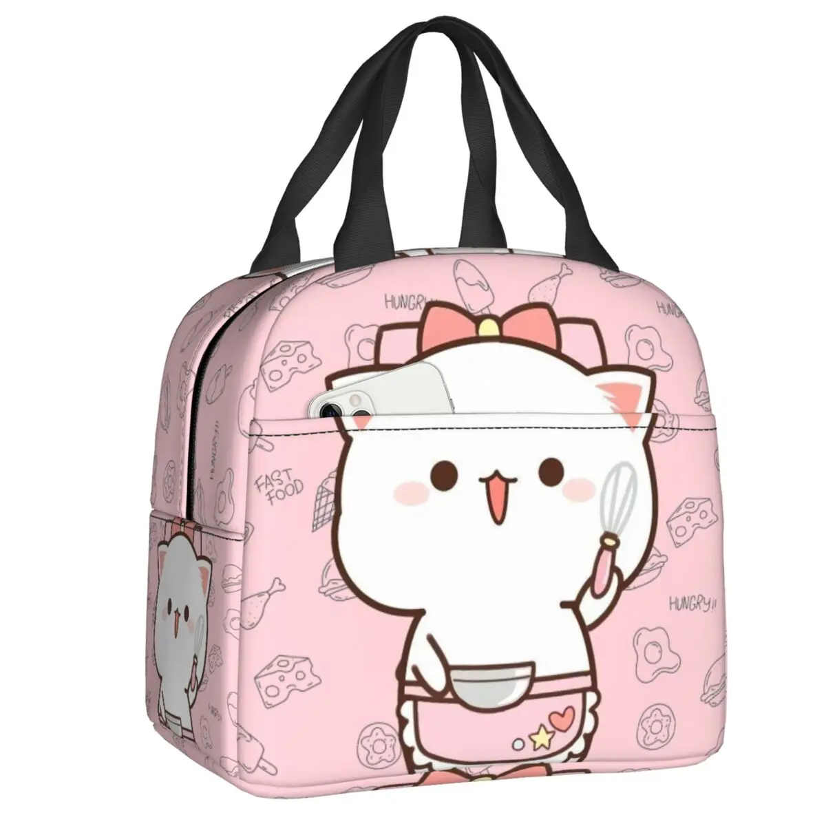 

Mochi Cat Chef Peach Insulated Lunch Bag for Outdoor Picnic Peach And Goma Resuable Thermal Cooler Lunch Box Women Children