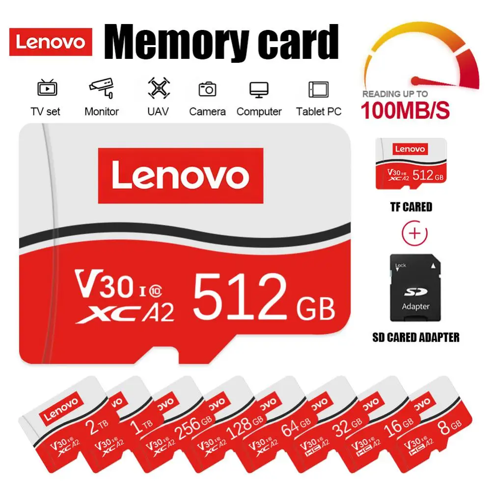 Lenovo 128 ГБ 256 ГБ SD-карта памяти TF класса 10 100% оригинальная TF 32 ГБ 64 ГБ Макс 512 ГБ 1 ТБ SD-карта для смартфонов и планшетных ПК