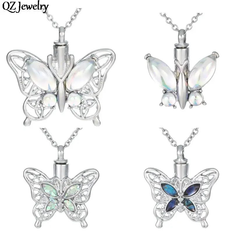 

1pc Butterfly Urn Necklace Dragonfly Blue Crystal Cremation Ashes Urn Chain Necklace For Human Pets Keepsake Memorial Jewelry