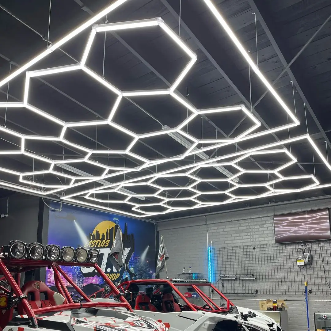 

Hexagon Garage Lights Customized Led Workshop Hexagonal Light With The One-Step Installation For The Car Detailing